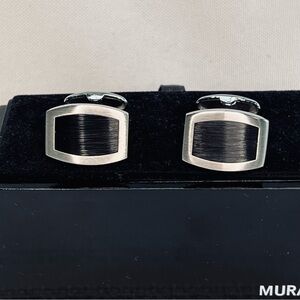 Black and Silver Cuff Links‎ Murano Dillards Stainless Steel NIB